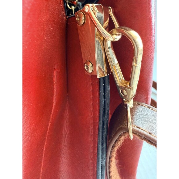 JINGPINDAISHU Women's Red & Brown Handbag Faux Leather Adjustable Strap - Picture 10 of 11